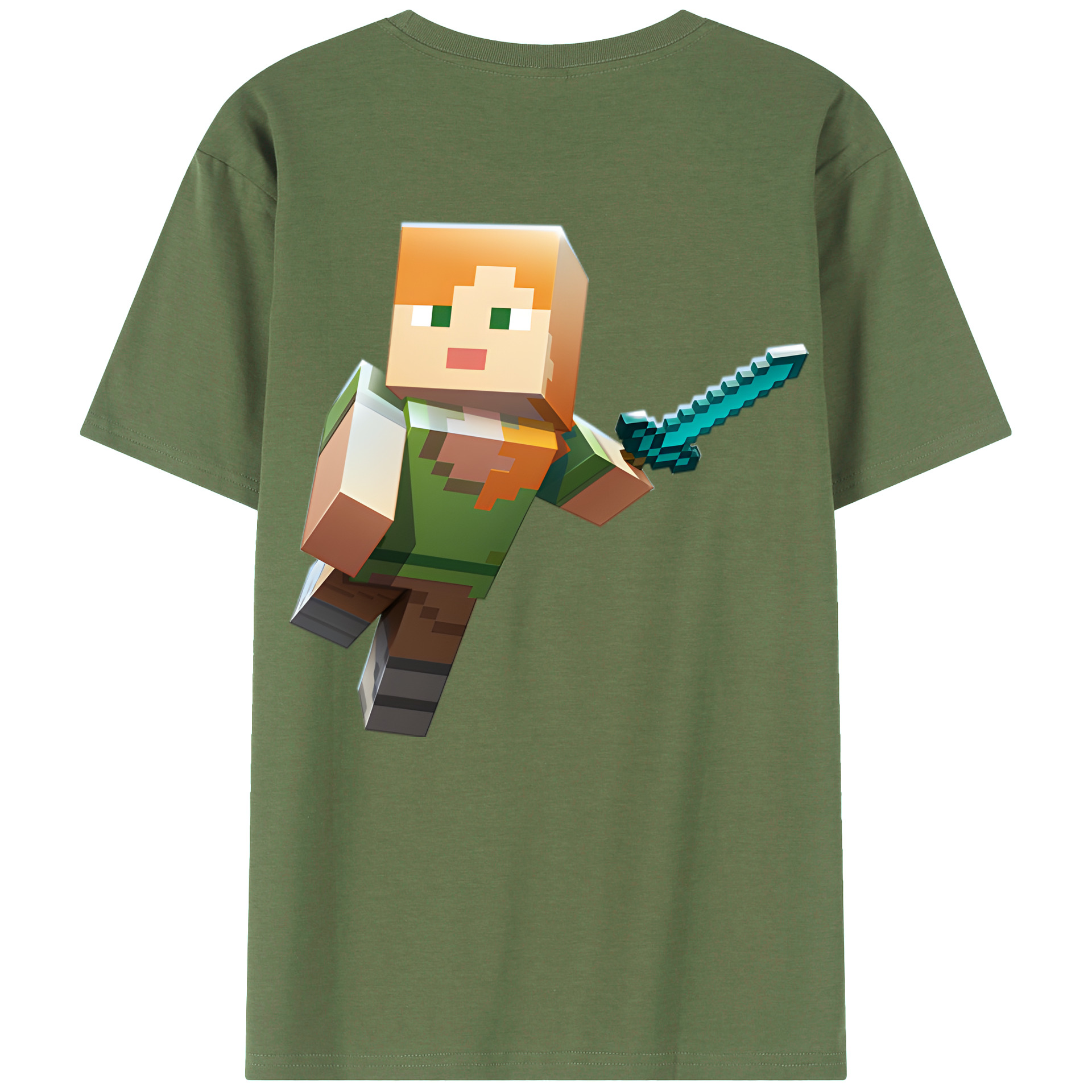 （画像用） マインクラフト ブロックの世界 Minecraft MC Block world 綿100％ メンズ半袖Tシャツ（バックプリント） 通気性